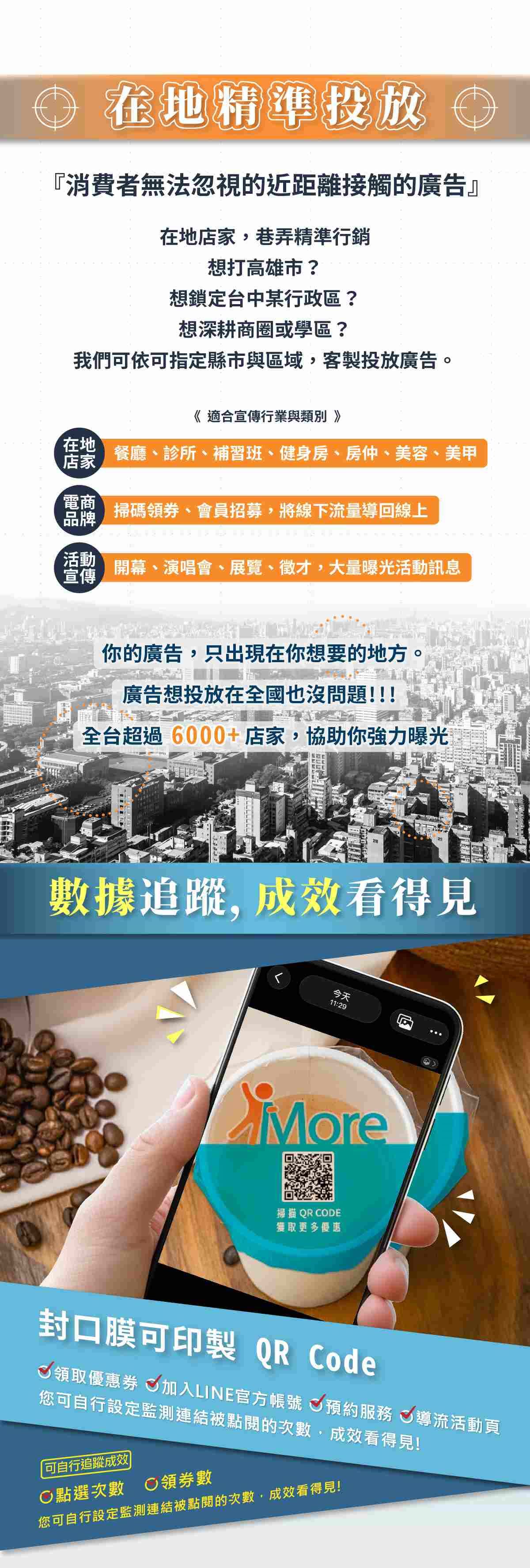 封口膜廣告，可在地精準投放，消費者無法忽視的近距離接觸的廣告方式，適合在地店家巷弄精準行銷，協助店家曝光行銷。